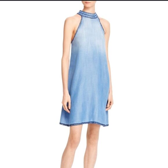 CHELSEA & VIOLET Dress Ombré Denim Shading Sleeveless Bare Shoulder NWOT Size L - Picture 1 of 9